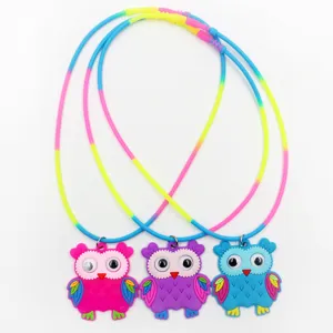 Ensemble collier en silicone hibou pour enfants, bijoux pendentif dessin animé mignon fête.