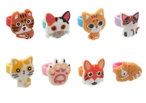Leuke cartoon kat PVC zachte rubberen ringen voor kinderen, kleurrijk dier speelgoed.