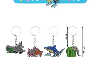 Quirky creative cartoon PVC soft rubber keychain set, funny hybrid animal bag pendant gifts.