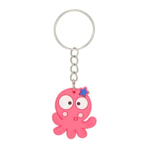 Süßer rosa Oktopus Schlüsselanhänger Cartoon PVC Anhänger Tasche Schlüsselring Kinder Geschenk