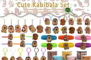 Süße Kapibara Schlüsselanhänger Armband Ring Set diverse PVC Accessoires für Kinder.