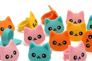 Bunte süße Katzen Silikon Ringe Set, Cartoon Tier Spielzeug für Kinder Schmuck Accessoires.