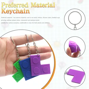 Colorful PVC building block keychain, soft rubber toy pendant, durable daily accessory style.