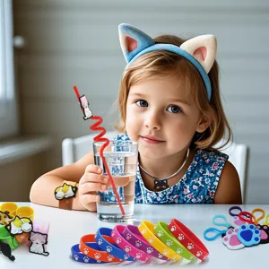 Kinder süße Katze Thema Schmuck Set Silikon Armbänder Schlüsselanhänger Halskette Hauptbild