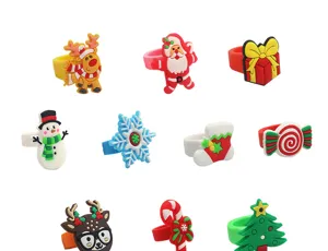 Christmas rubber rings set, cute Santa Claus reindeer snowman soft silicone toy rings gifts