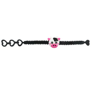 Braccialetto in PVC con animali della fattoria per bambini con simpatica mucca e fori a cuore regolabili