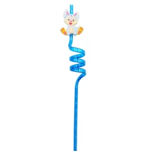Pajita para beber infantil con conejito, pajita de plástico flexible para fiesta y celebraciones.