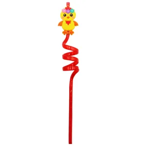 Lindo sorbete rizado de pollo amarillo para fiestas infantiles, pajita de plástico divertida.