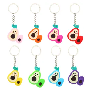 Niedlicher Cartoon Avocado Schlüsselanhänger 8 Farben Set aus strapazierfähigem PVC Weichgummi.