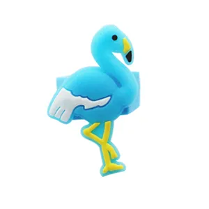 Blauwe flamingo PVC zachte rubberen ring schattige cartoon siliconen vingerring kids