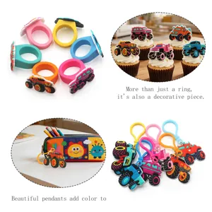 Conjunto de anillos y llaveros de silicona Monster Truck juguetes de PVC lindos regalos