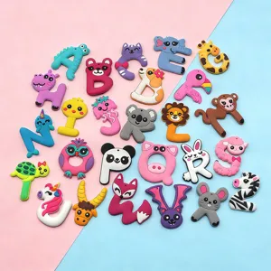 Cute animal alphabet silicone magnets set, 26 pieces of colorful educational fridge magnets.