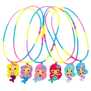Schattige Cartoon Siliconen PVC Hanger Halsketting Voor Kinderen Kleurrijke Verloop Kordel Eenhoorn Zeemeermin Flamingo Dieren Kinderen Decoratieve Halskettingen Feest Cadeau Sieraden