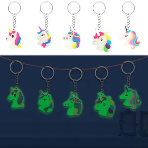 Luminous Unicorn Keychain Cartoon PVC Pendant Key Chain For Bag Car Key Ring Toys Party Gift Small Gift Item For Kids