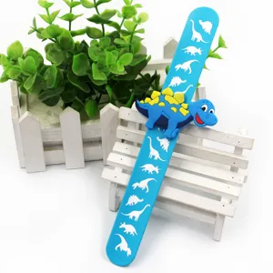 Kinder Cartoon Dinosaurier Druck Klapp Armband Spielzeug, blaue Silikon Armbänder Geschenk.