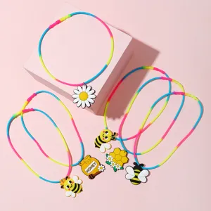 Niedliche Cartoon Biene Silikon Anhänger Halskette Mehrfarbige Farbverlauf PVC Choker Kette Für Kinder Schmuck Geschenk