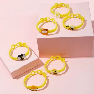 Joli bracelet en PVC abeille de dessin animé pour enfants, accessoire de bijoux réglable.