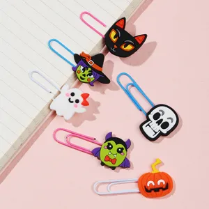 Halloween Cartoon PVC Paperclip Bladwijzers Leuke Spook Pompoen Heks Skelet Paginamarkeerders Voor School Kantoor Briefpapier Cadeau