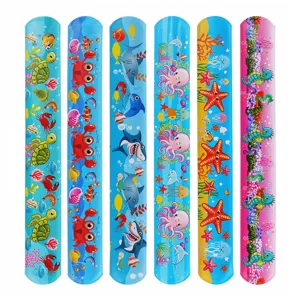 Cute Cartoon Marine Animals All Over Print PVC Slap Bracelets Colorful Ocean Theme Slap Bands For Kids Party Favors Gifts Wristband
