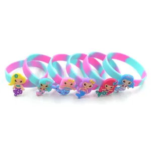 Colorful silicone mermaid wristbands for kids and teens, cute party favors set.