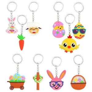 Ostern Silikon Schlüsselanhänger süße Cartoon Kaninchen Ei Küken Anhänger Party Schlüsselring Set