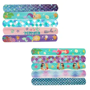Cartoon Kids Mermaid Printed PVC Slap Bracelet Gradient Fish Scale Snap Wristband For Children Birthday Party Favor Gift Accessory