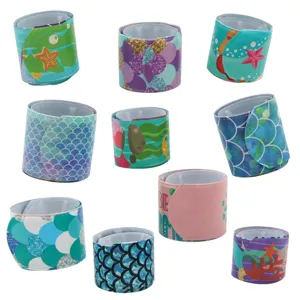 Mermaid print PVC slap bracelet kids slap wristband ocean theme cartoon party toy wholesale