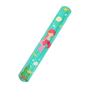 Cute mermaid print PVC slap bracelet detail, colorful cartoon wristband for kids and parties.