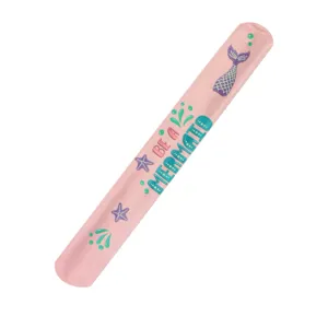 Pink mermaid slap bracelet cute PVC cartoon wristband for kids girls party favors daily wear.