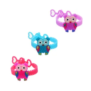 Süße Cartoon Eulen PVC Klapparmbänder für Kinder, bunte Silikon Armbänder im 3er Set.