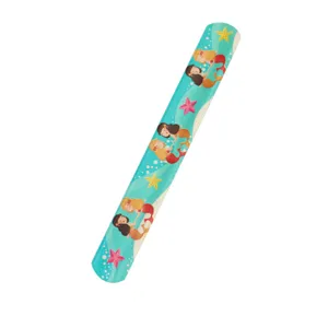 Cute cartoon mermaid print PVC slap bracelet for kids, fun ocean themed wristband toy.
