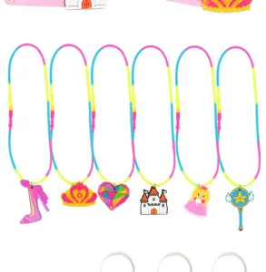 Kinderen PVC zacht rubber prinses ketting en feest cadeau speelgoed set met leuke hangers.