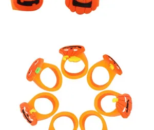 Halloween pumpkin rings, cute PVC soft rubber candy color children party finger jewelry toys.