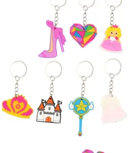 Leuke cartoon prinses PVC zacht rubber sleutelhangers set voor kinderfeestje cadeautjes tas.