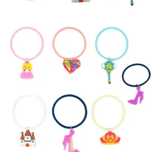 Kinderen PVC zacht rubber armband bedels set detailweergave cartoon prinses staf.