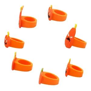 Halloween pumpkin PVC soft rubber rings candy color children cute toy party jewelry