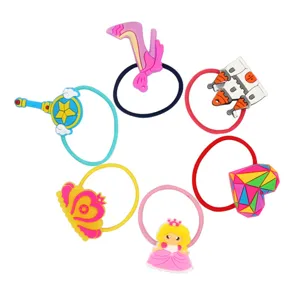 Set van PVC zacht rubberen haarrekkers voor kinderen met schattige prinses toverstaf en cartoon.