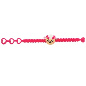Bellissimo braccialetto in PVC a tema animale con cuori regolabili e ciondolo a pecora.