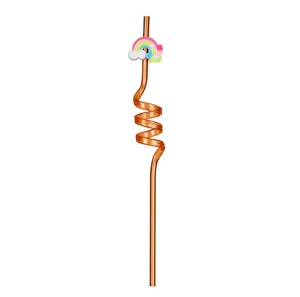 Nahaufnahme eines klaren orangen Spiraltrohrs mit buntem 3D-Regenbogen und Wolken-Dekor.