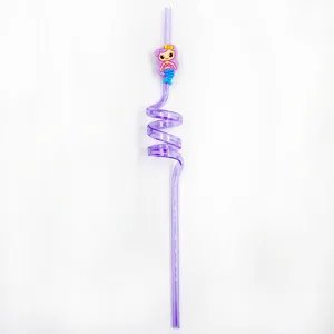 Creative purple PVC mermaid spiral straw for children party decoration and daily drink use.