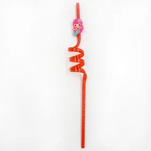 Creative PVC mermaid curly straw for children party decoration, fun red plastic drinking straw.