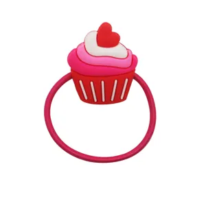 Süßes Cupcake Herz Haargummi für Kinder, rosa PVC Haarband Zopfgummi Haarschmuck für Alltag.