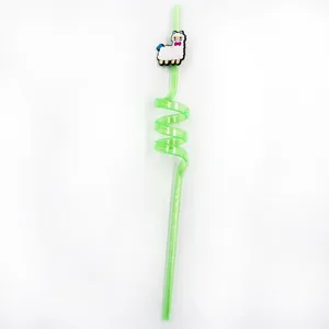 Pajita de beber alpaca de PVC creativa con diseño en espiral verde fiesta infantil