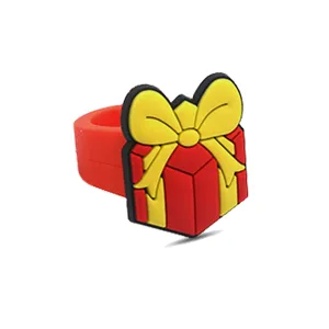 Cute red yellow gift box silicone ring for kids, soft rubber Christmas toy jewelry gift.