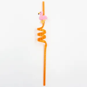Creativa paja para beber de PVC flamenco, pajita espiral colorida para fiestas infantiles.