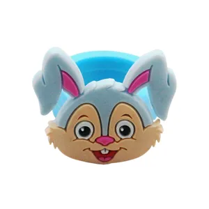 Schattige cartoon dier PVC ring voor kinderen, zachte blauwe konijn ring speelgoed.