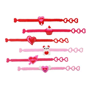 Set braccialetto in silicone San Valentino per bambini, cuore e orsetto regolabili carini