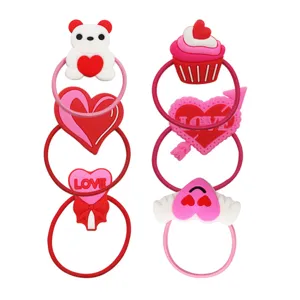 Koreanischer Stil Bonbonfarbe Valentinstag Haargummis Für Mädchen Süße PVC Cartoon Bär Herz Cupcake Hochelastische Elastische Haarbänder Kinder Dekorative Haarseil Geschenke