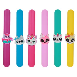 Cute Cartoon Animal Slap Bracelets Silicone Soft Wristband Toys Colorful 3D Cat Deer Pat Rings For Kids Birthday Party Favors Gifts