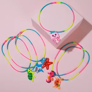 Oceaanwereld Dieren Siliconen Choker Kinderen Cartoon Schattige Zeedieren PVC Hanger Halsketting Kleurrijke Verloop Speelgoed Sieraden Klein Cadeau Voor Kinderen